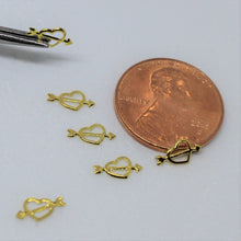 Load image into Gallery viewer, Heart and Arrow Nail Rivets - 10 piece set, love charm, love decal, love glitter, love beads, gold heart decal,