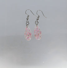 Load image into Gallery viewer, Pink Oval Pressed Flower Earrings, dried flower earrings, botanical earrings, confetti earrings, terrarium earrings