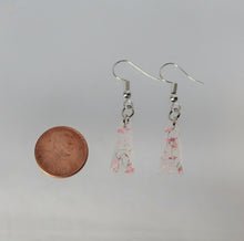 Load image into Gallery viewer, Pink Triangle Pressed Flower Earrings, dried flower earrings, botanical jewelry, confetti earrings, terrarium earrings