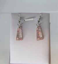 Load image into Gallery viewer, Pink Triangle Pressed Flower Earrings, dried flower earrings, botanical jewelry, confetti earrings, terrarium earrings