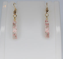 Load image into Gallery viewer, Pink Rectangle Pressed Flower Earrings, Pink Dangle Stick dried flower earrings, botanical jewelry, confetti earrings