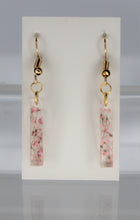 Load image into Gallery viewer, Pink Rectangle Pressed Flower Earrings, Pink Dangle Stick dried flower earrings, botanical jewelry, confetti earrings