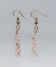 Load image into Gallery viewer, Pink Rectangle Pressed Flower Earrings, Pink Dangle Stick dried flower earrings, botanical jewelry, confetti earrings