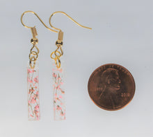Load image into Gallery viewer, Pink Rectangle Pressed Flower Earrings, Pink Dangle Stick dried flower earrings, botanical jewelry, confetti earrings