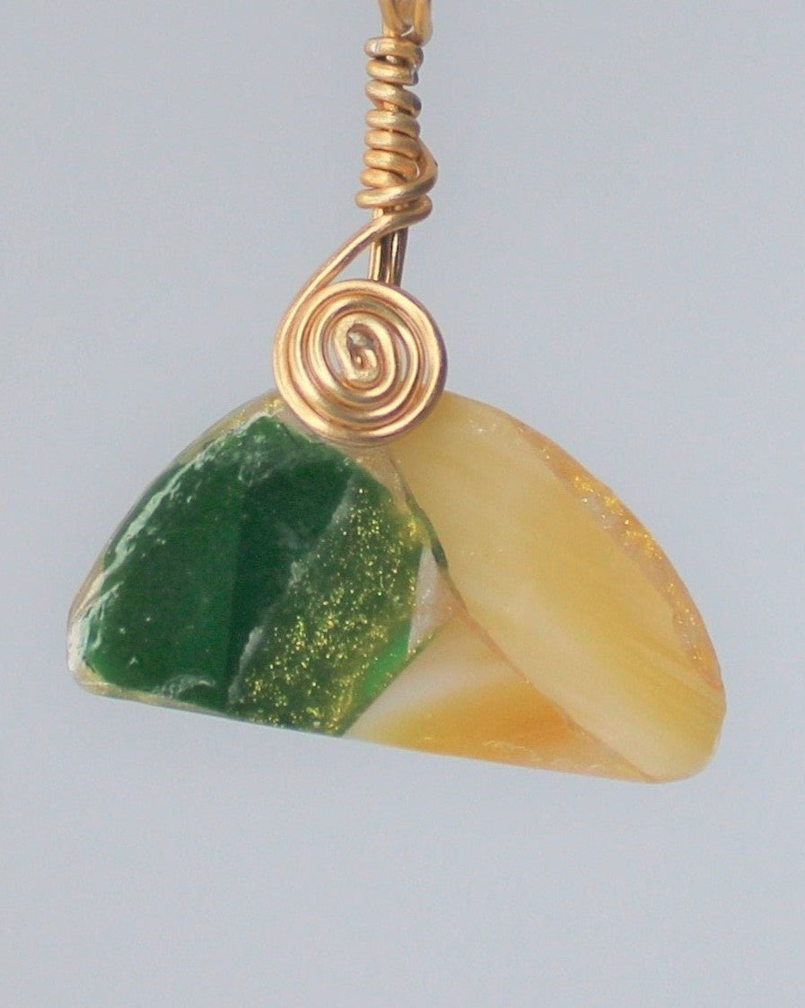 Tan and Green Glass Necklace, Unique Handmade Gift