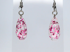 Earrings, Dark Pink Oval Flower Earrings, Pink Flower