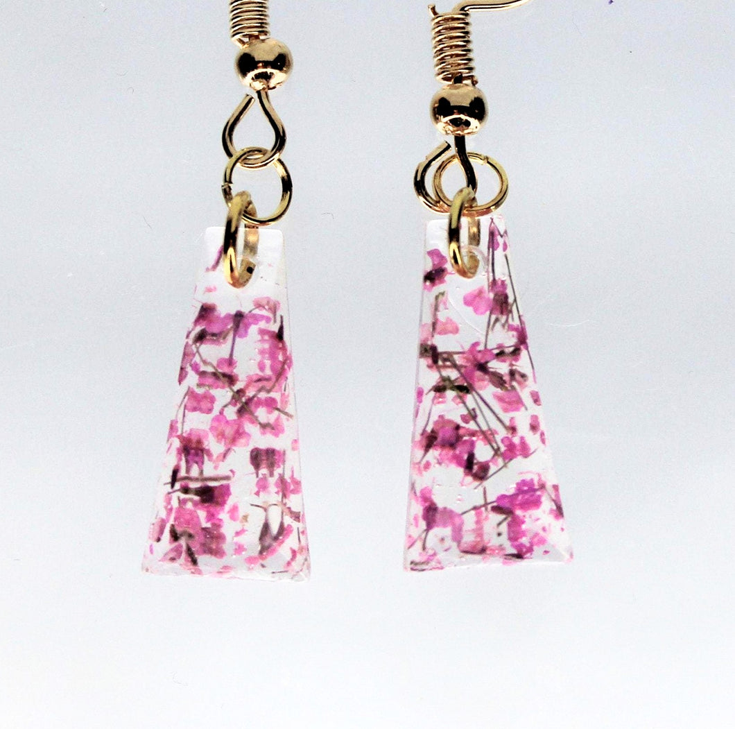 Earrings, Dark Pink Triangle Flower Earrings, Unique Handmade Gift