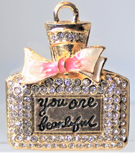 Load image into Gallery viewer, Rhinestone Charm with a pink ribbon. You are beautiful
