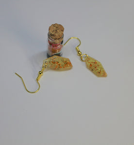 Orange Polygon Pressed Flower Earrings,  dried flower earrings, botanical earrings, confetti earrings, terrarium earrings