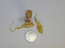 Load image into Gallery viewer, Orange Polygon Pressed Flower Earrings,  dried flower earrings, botanical earrings, confetti earrings, terrarium earrings
