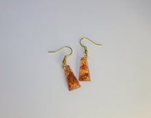 Load image into Gallery viewer, Orange Triangle Pressed Flower Earrings, Autumn dried flower earrings, botanical jewelry, confetti earrings, terrarium earrings
