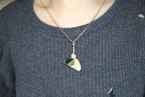 Tan and Green Glass Necklace, Unique Handmade Gift