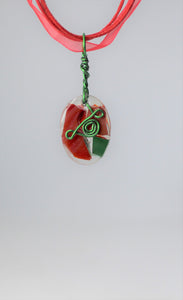 Tiny Red and Green Glass Pendant, Unique Handmade Gift