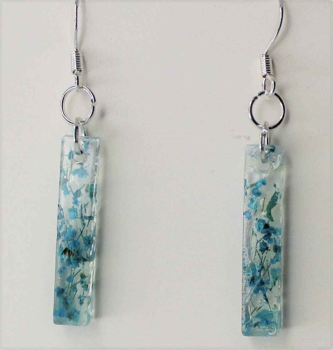 Earrings, Teal Blue Flower Earrings Rectangle, Unique Handmade Gift