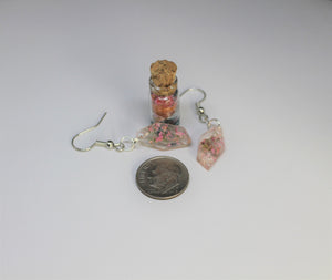 Pink Polygon Pressed Flower Earrings, dried flower earrings, botanical jewelry, confetti earrings, terrarium earrings