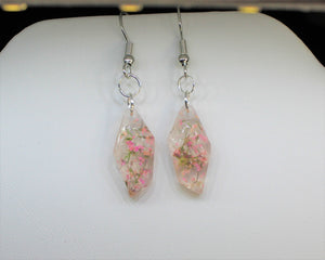 Pink Polygon Pressed Flower Earrings, dried flower earrings, botanical jewelry, confetti earrings, terrarium earrings