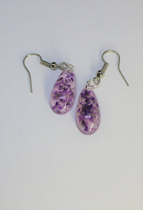 Purple Oval Pressed Flower Earrings, dried flower earrings, botanical jewelry, confetti earrings, terrarium earrings