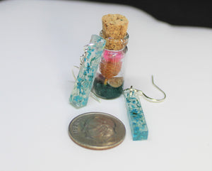 Earrings, Teal Blue Flower Earrings Rectangle, Unique Handmade Gift