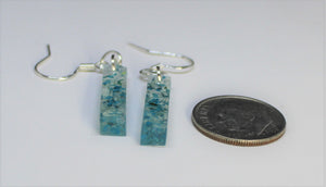 Earrings, Teal Blue Flower Earrings Rectangle, Unique Handmade Gift