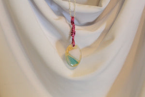 Teal and Pink Glass Necklace, Unique Handmade Gift