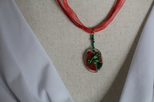 Tiny Red and Green Glass Pendant, Unique Handmade Gift