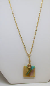 Tan and Teal Necklace, Unique Handmade Gift