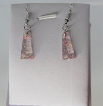Load image into Gallery viewer, Pink Triangle Pressed Flower Earrings, dried flower earrings, botanical jewelry, confetti earrings, terrarium earrings
