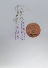 Load image into Gallery viewer, Purple Rectangle Pressed Flower Earrings, dried flower earrings, botanical jewelry, confetti earrings, terrarium earrings
