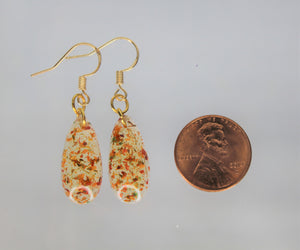 Orange Oval Pressed Flower Earrings, Autumn dried flower earrings, botanical jewelry, confetti earrings, terrarium earrings