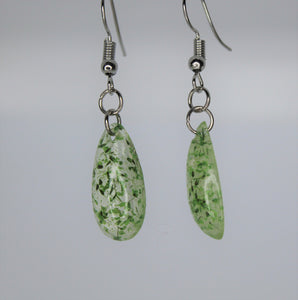 Earrings, Green Oval Flower Earrings, Unique Handmade Gift