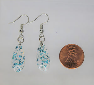 Earrings, Teal Blue Flower Earrings Oval, Unique Handmade Gift