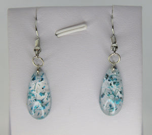 Earrings, Teal Blue Flower Earrings Oval, Unique Handmade Gift