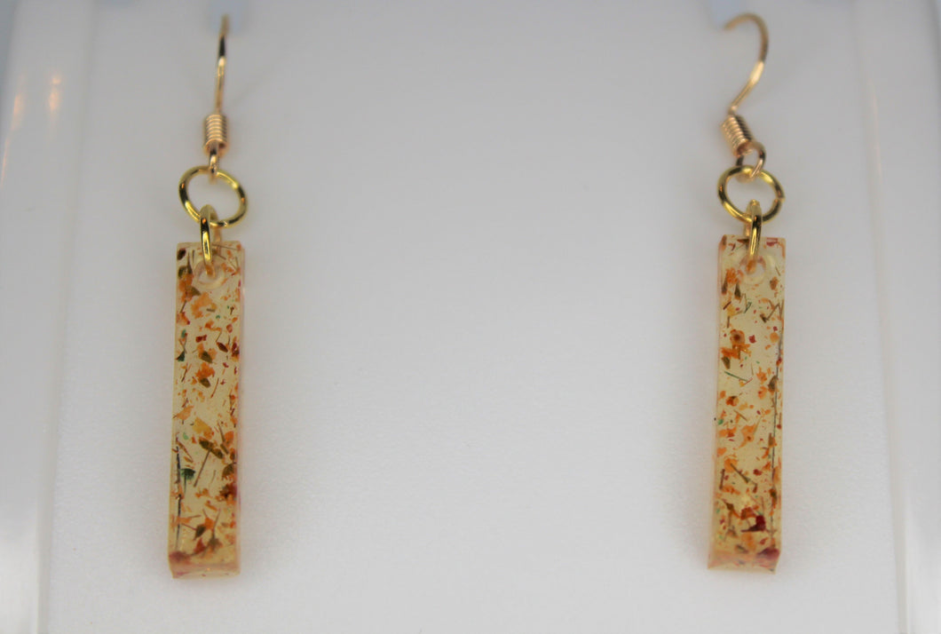 Orange Rectangle Pressed Flower Earrings, dried flower earrings, botanical earrings, confetti earrings, terrarium earrings