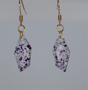 Purple Polygon Pressed Flower Earrings, dried flower earrings, botanical jewelry, confetti earrings, terrarium earrings