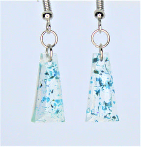 Earrings, Teal Blue Flower Earrings Triangle, Unique Handmade Gift