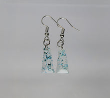 Load image into Gallery viewer, Earrings, Teal Blue Flower Earrings Triangle, Unique Handmade Gift
