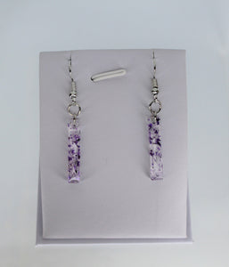 Purple Rectangle Pressed Flower Earrings, dried flower earrings, botanical jewelry, confetti earrings, terrarium earrings