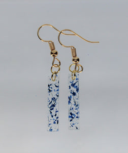 Earrings, Blue Flower Earrings, Rectangle, Unique Handmade Gift