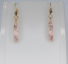 Load image into Gallery viewer, Pink Rectangle Pressed Flower Earrings, Pink Dangle Stick dried flower earrings, botanical jewelry, confetti earrings

