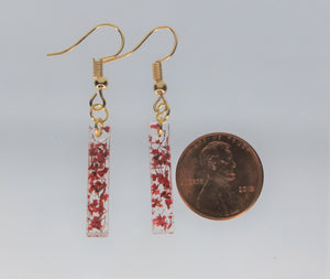 Earrings, Red Rectangle Flower, Unique Handmade Gift
