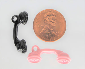 Phone Charms, Pink, White or Black Telephone Receiver Charms,  These retro phone receiver charms are adorable. Check them out.