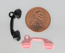 Load image into Gallery viewer, Phone Charms, Pink, White or Black Telephone Receiver Charms,  These retro phone receiver charms are adorable. Check them out.
