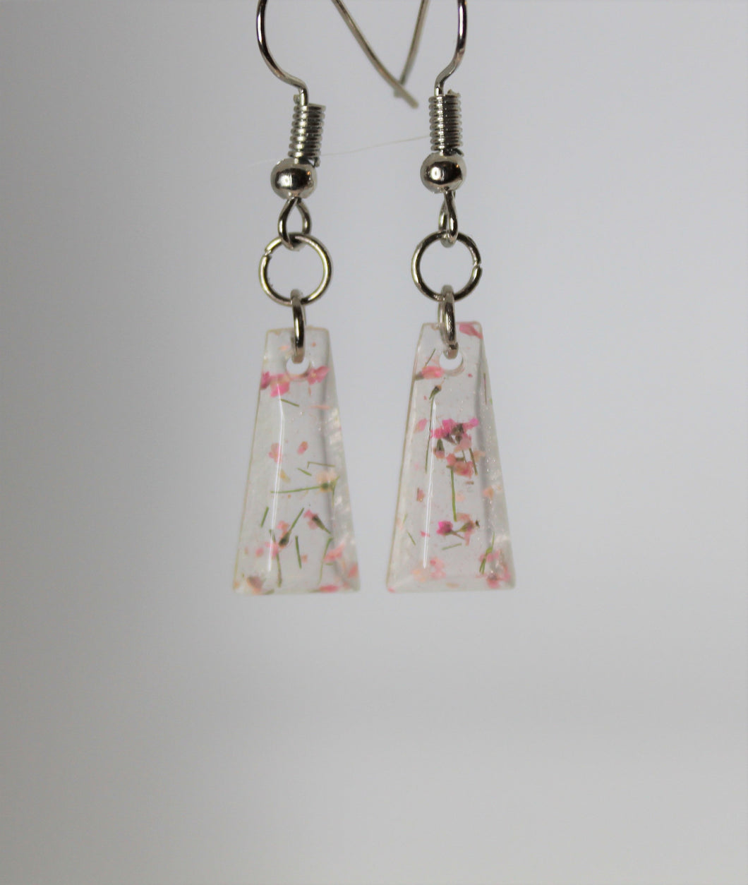 Pink Triangle Pressed Flower Earrings, dried flower earrings, botanical jewelry, confetti earrings, terrarium earrings