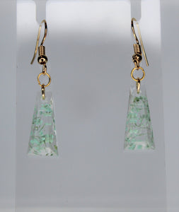 Earrings, Mint Green Triangle Pressed Flower Earrings,