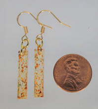 Load image into Gallery viewer, Orange Rectangle Pressed Flower Earrings, dried flower earrings, botanical earrings, confetti earrings, terrarium earrings

