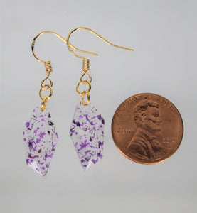 Purple Polygon Pressed Flower Earrings, dried flower earrings, botanical jewelry, confetti earrings, terrarium earrings