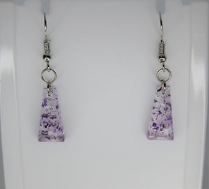 Purple Triangle Pressed Flower Earrings, dried flower earrings, botanical jewelry, confetti earrings, terrarium earrings
