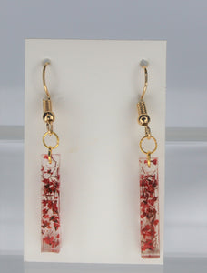Earrings, Red Rectangle Flower, Unique Handmade Gift