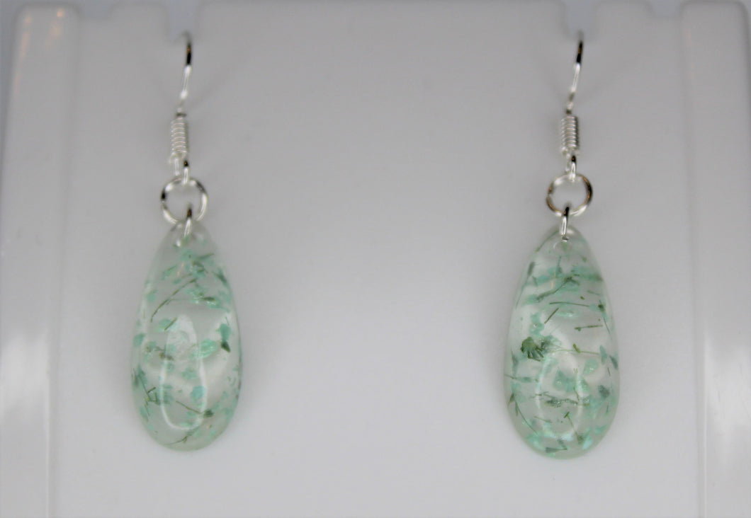 Earrings, Mint Green Oval Pressed Flower Earrings,